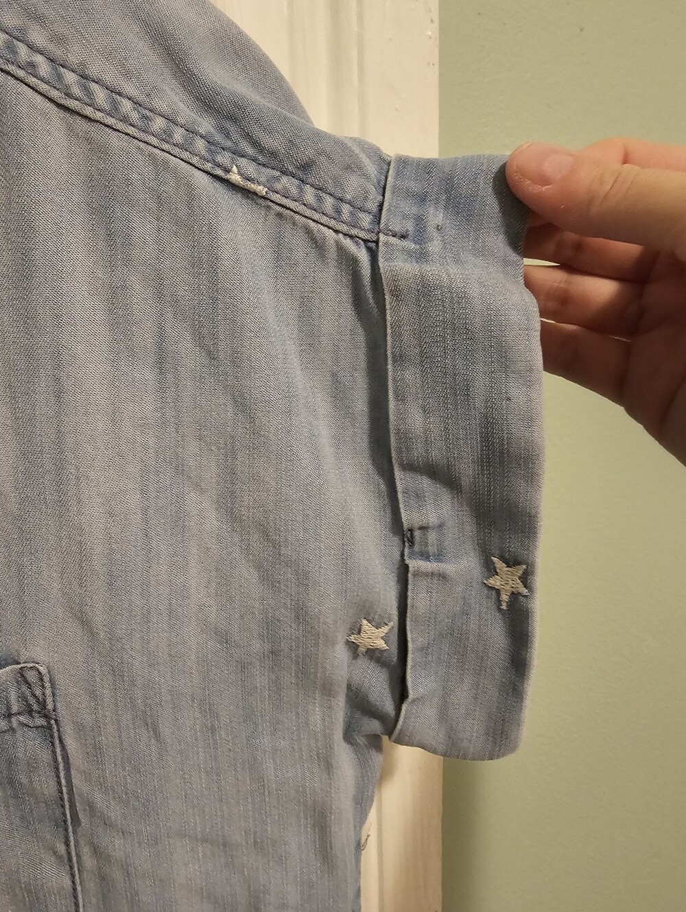 Light Blue Star-Embroidered Denim (Tencel) Shirt - Picture 2 of 8